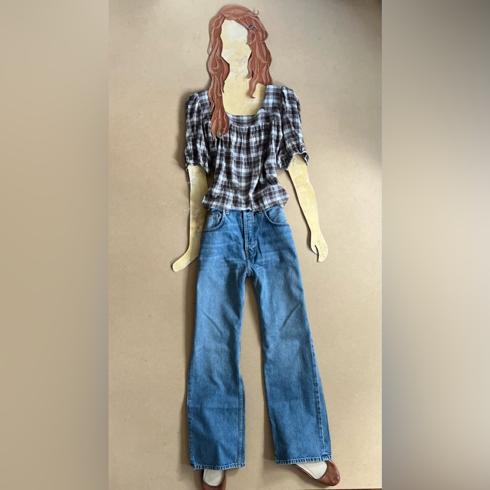 NWOT Neuflora Brown Plaid Blouse Top sz L